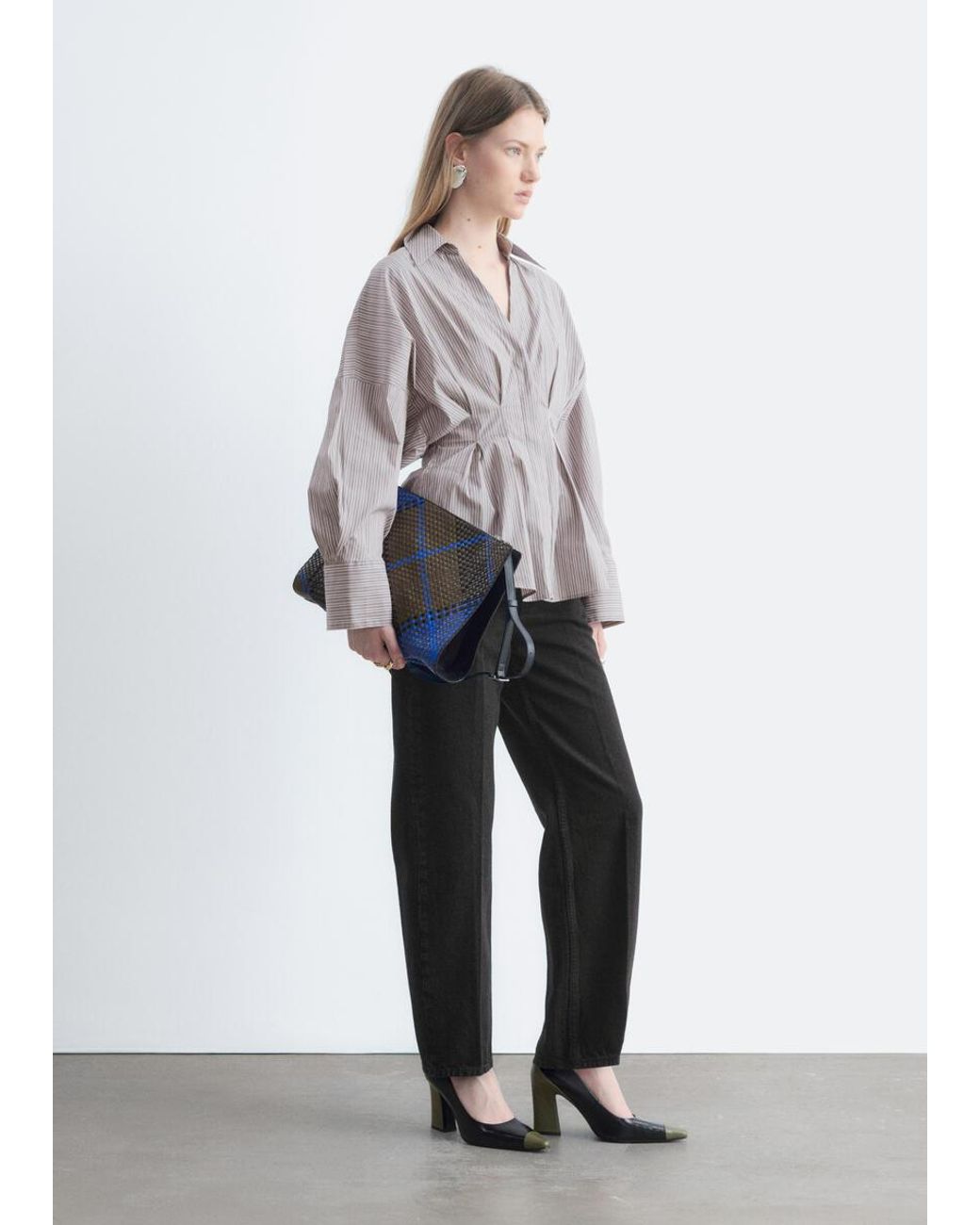 & Other Stories Gray Fitted-Waist Cotton Shirt