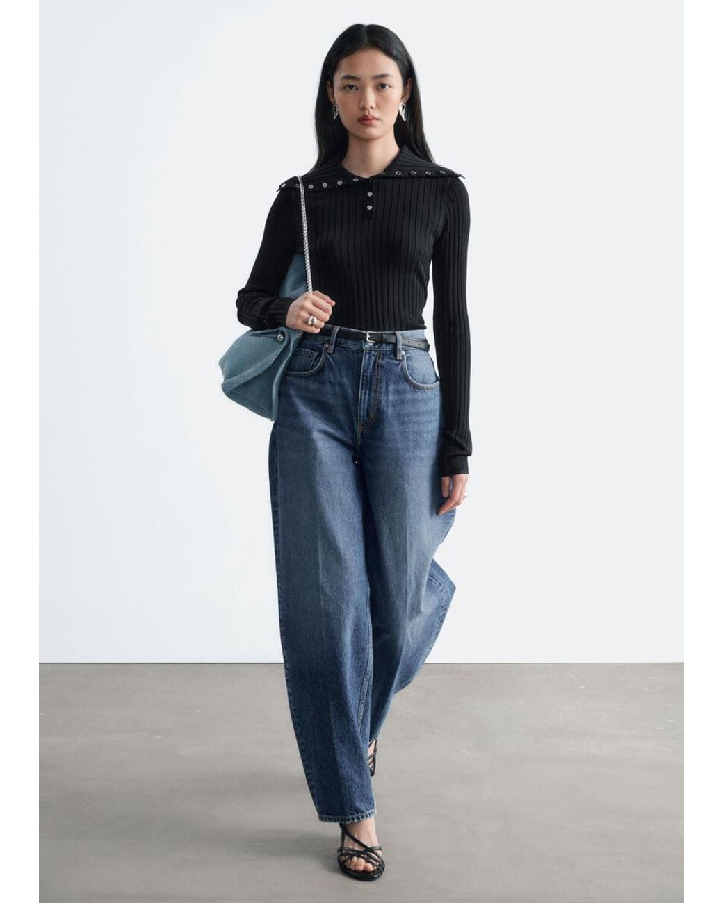 & Other Stories Blue Scalloped Collar Top