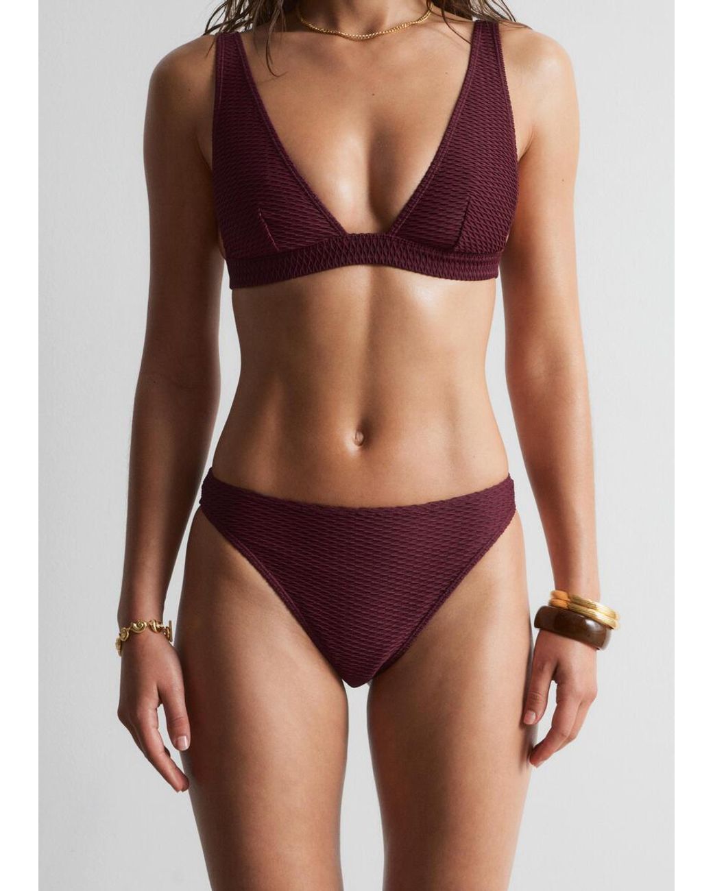 & Other Stories Purple Textured Triangle Bikini Top