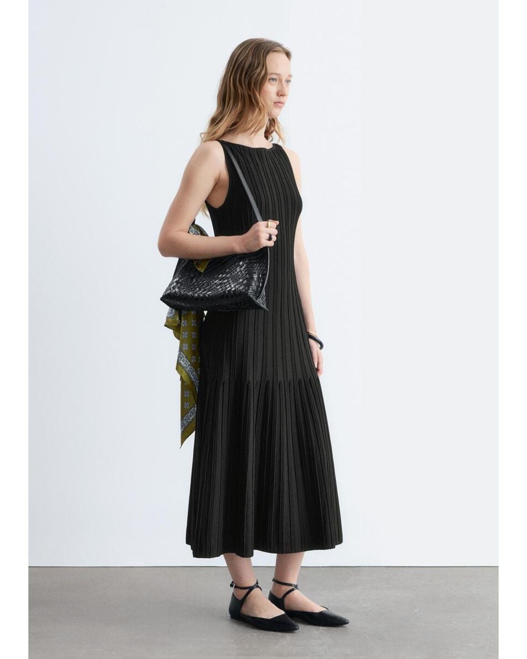 & Other Stories Black Rib-Knit Midi Dress