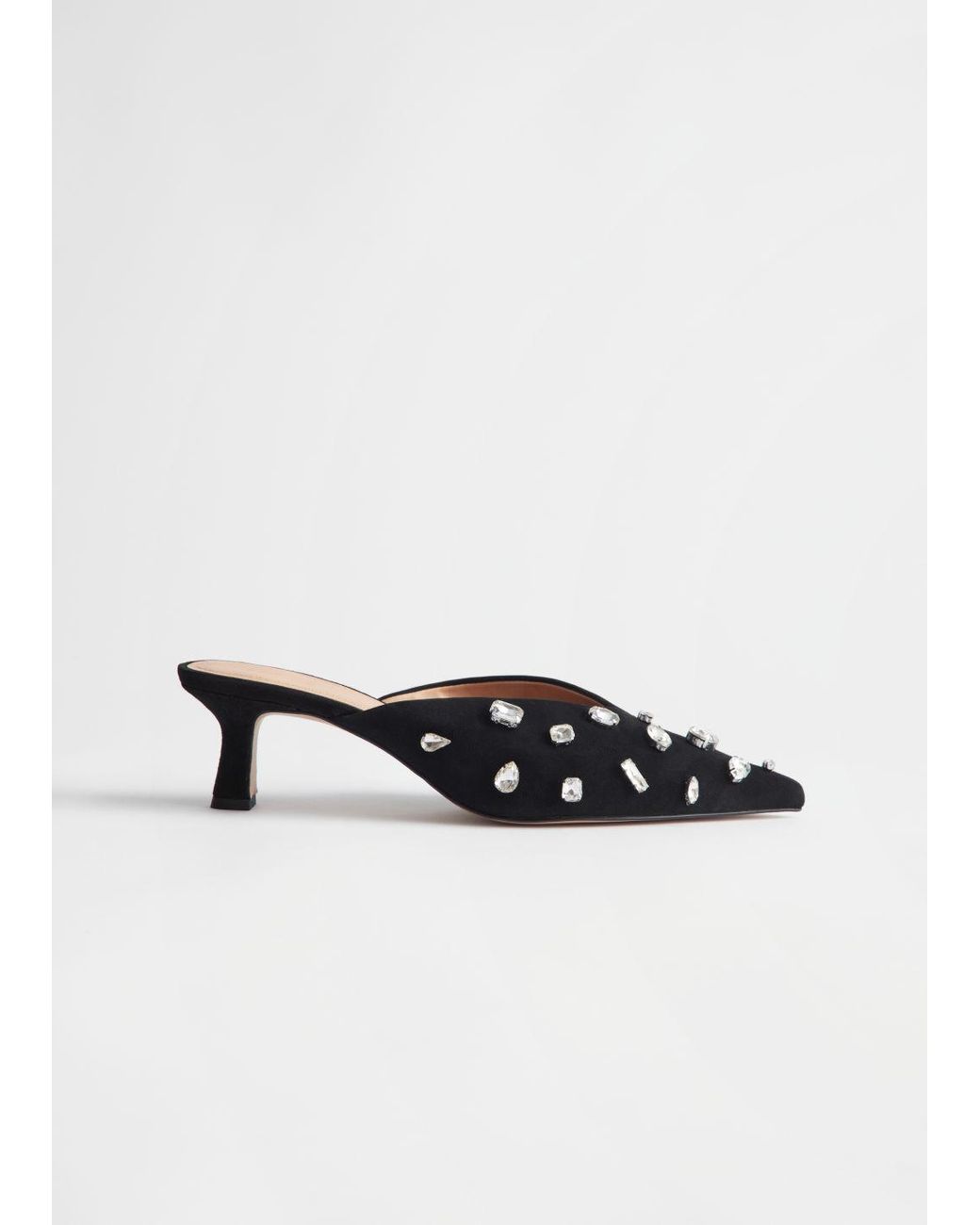 Other Stories Rhinestone Embellished Suede Mules in Black