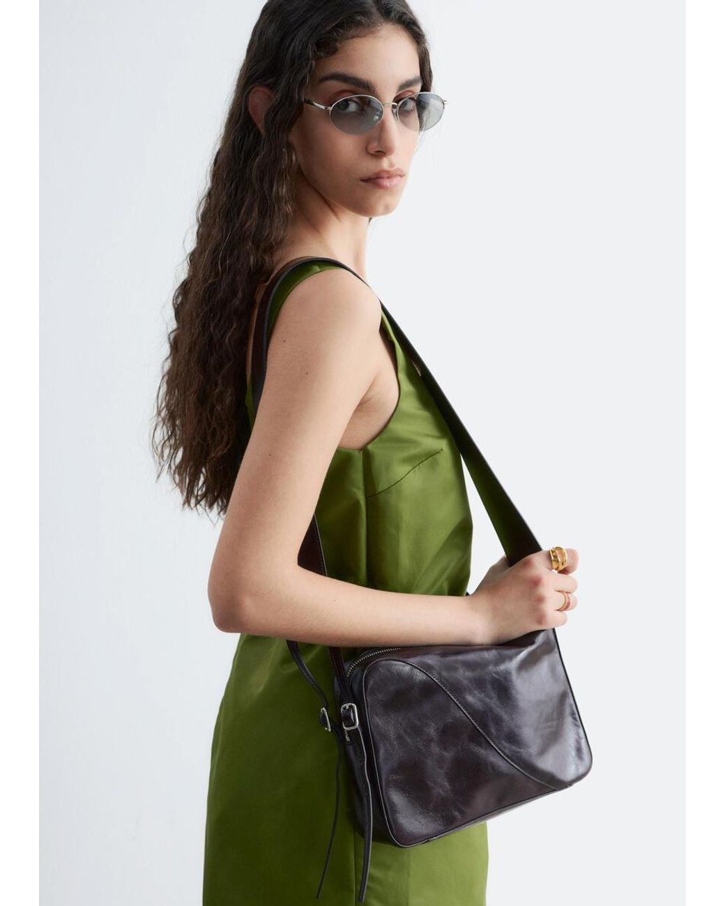 & Other Stories Green Leather Shoulder Bag