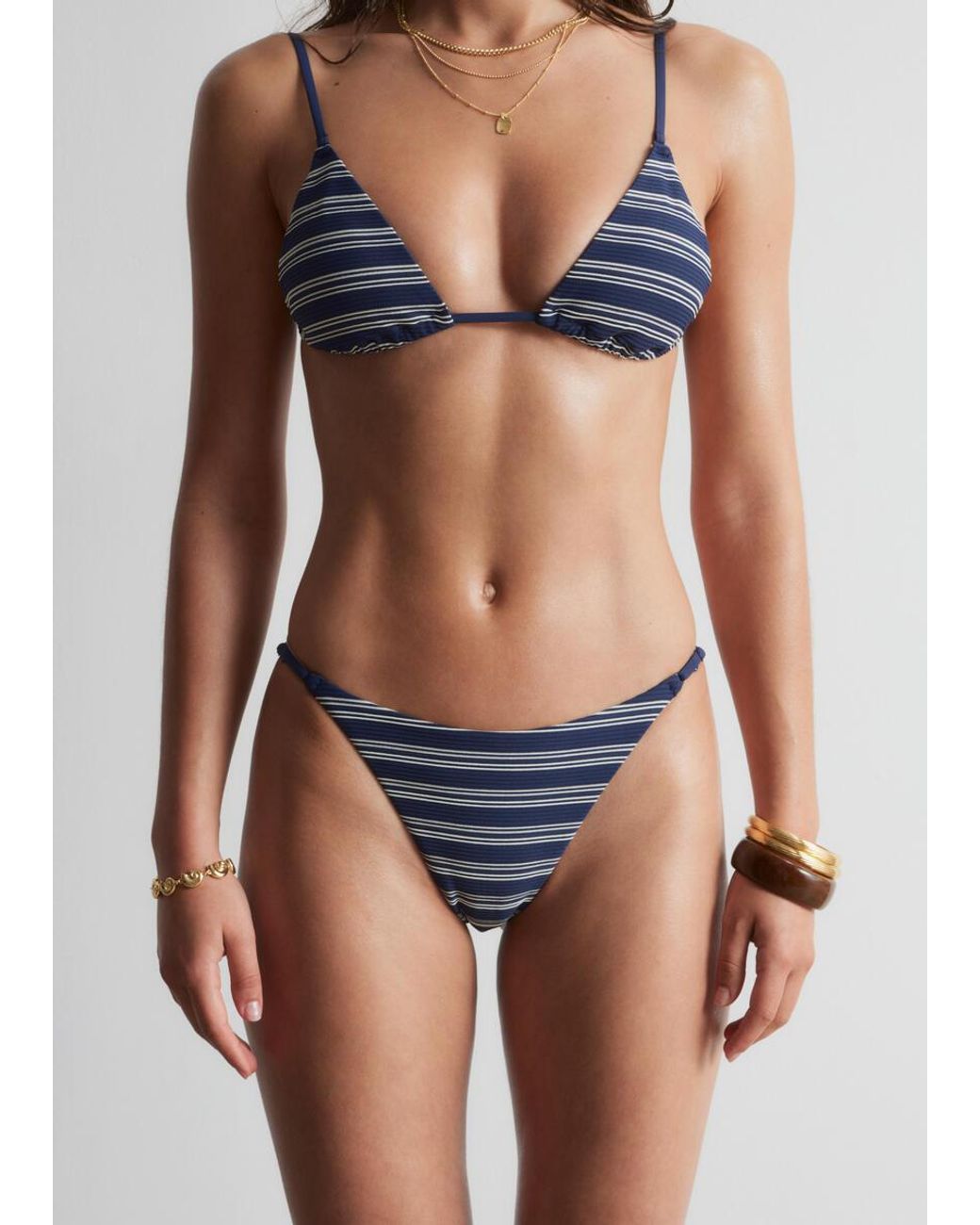 & Other Stories Blue Gathered Triangle Bikini Top