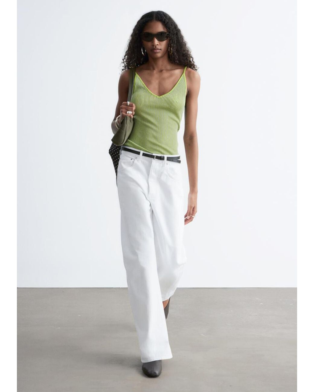 & Other Stories Green Rib-Knit Camisole