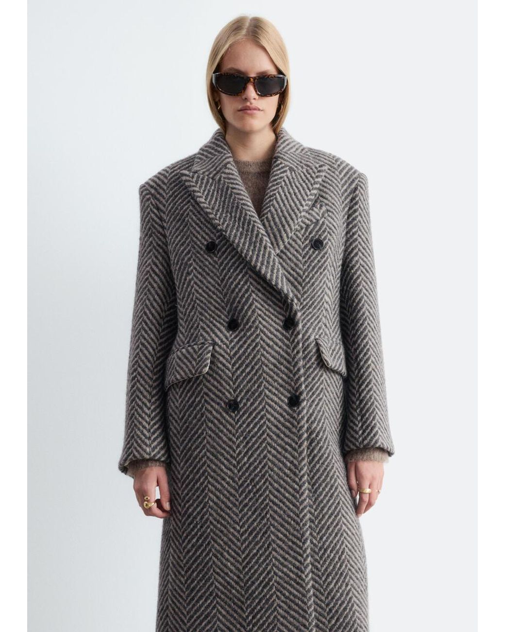 & Other Stories White Double-Breasted Wool Coat