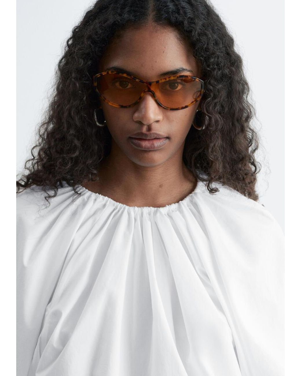 & Other Stories White Sculptural Drawstring Blouse