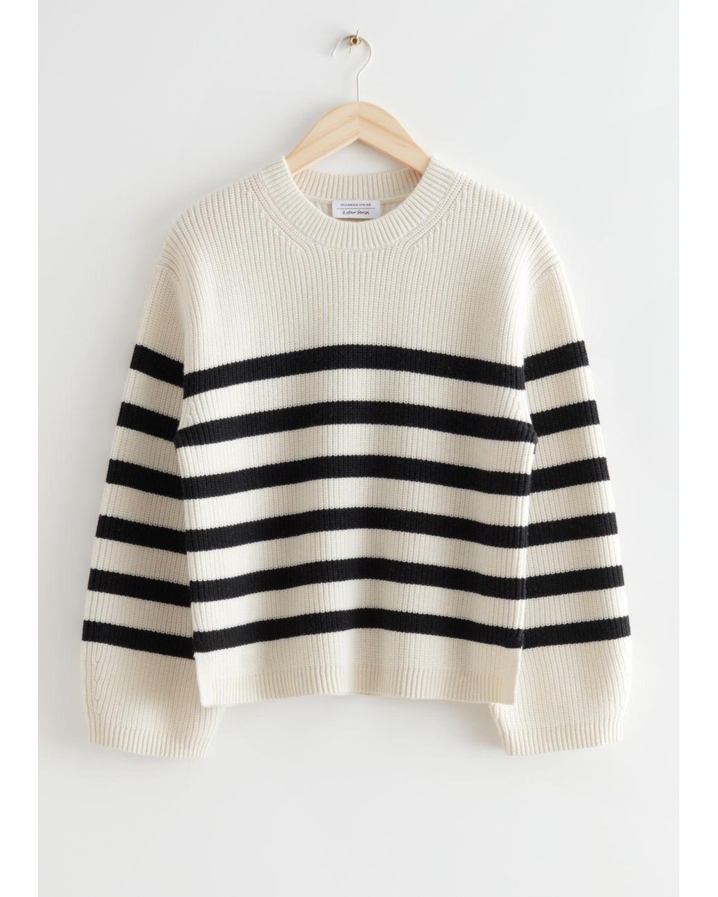 & Other Stories Striped Crewneck Knit Jumper in Black | Lyst