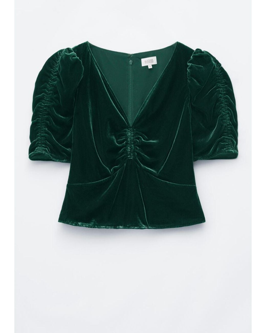 & Other Stories Green Ruched Velvet Top