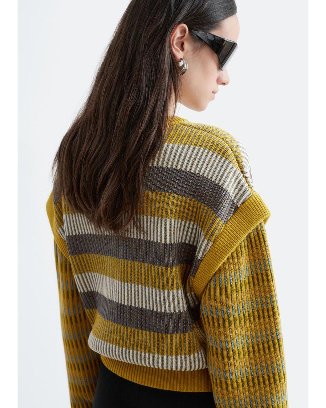 & Other Stories White Striped Panel Knit Jumper
