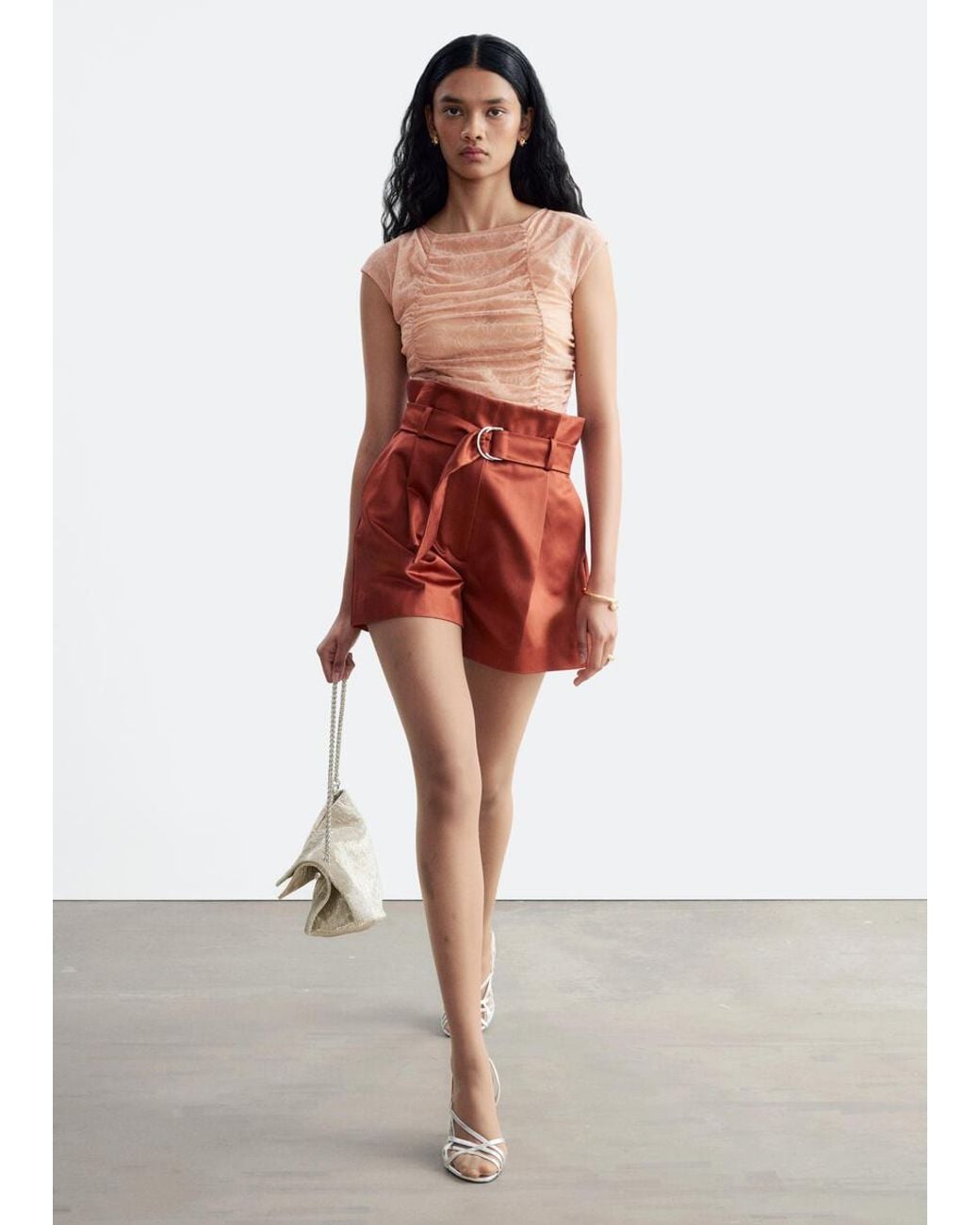& Other Stories Red Paperbag Waist Shorts