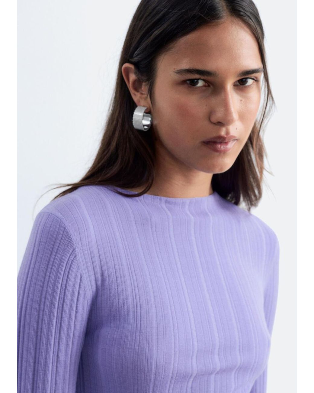 & Other Stories Purple Rib-Knit Wool Boatneck Top