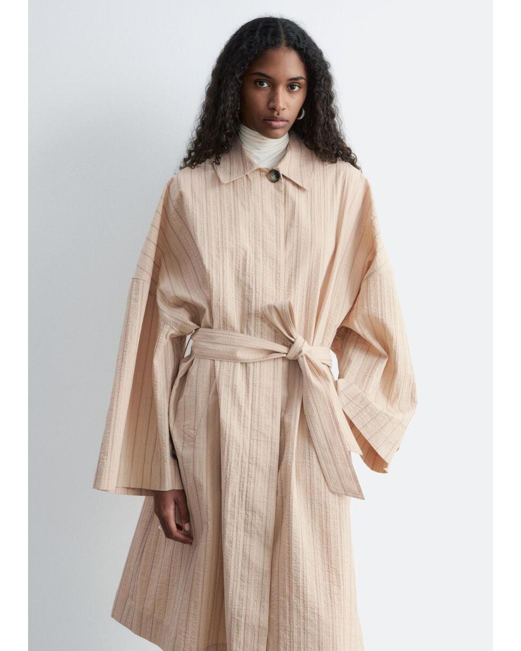 & Other Stories Natural Oversized Pinstripe Trench Coat