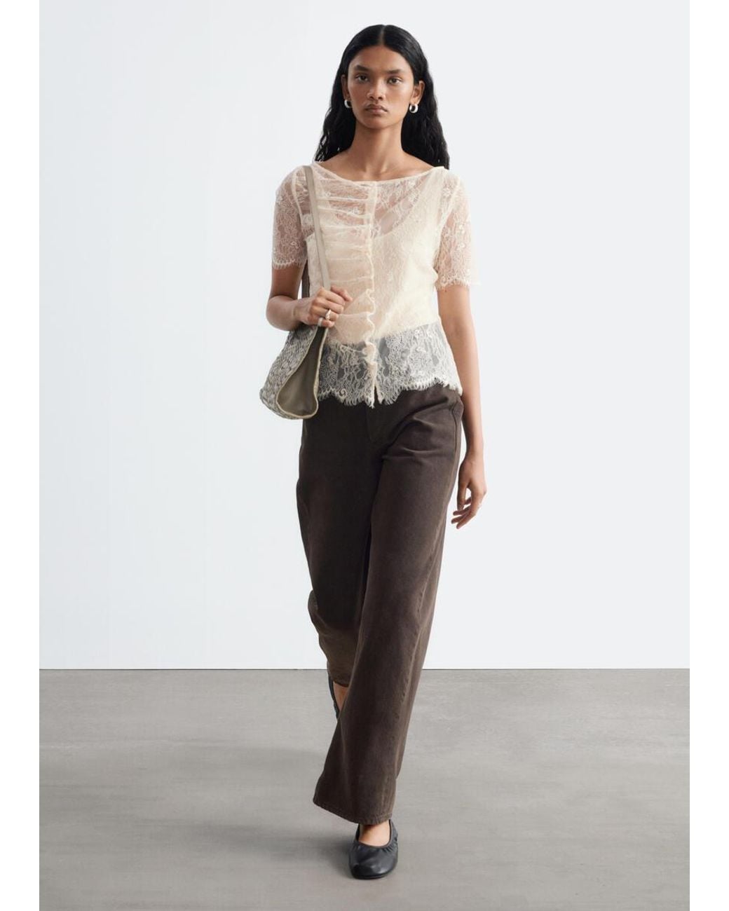& Other Stories Natural Lace Button-Front Top