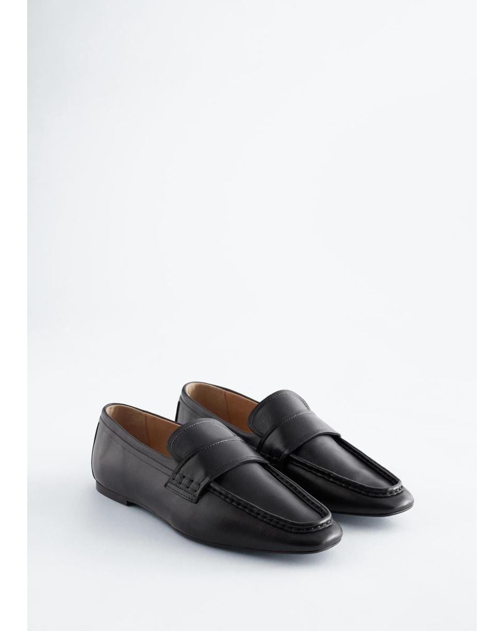 & Other Stories Blue Square-Toe Leather Loafers