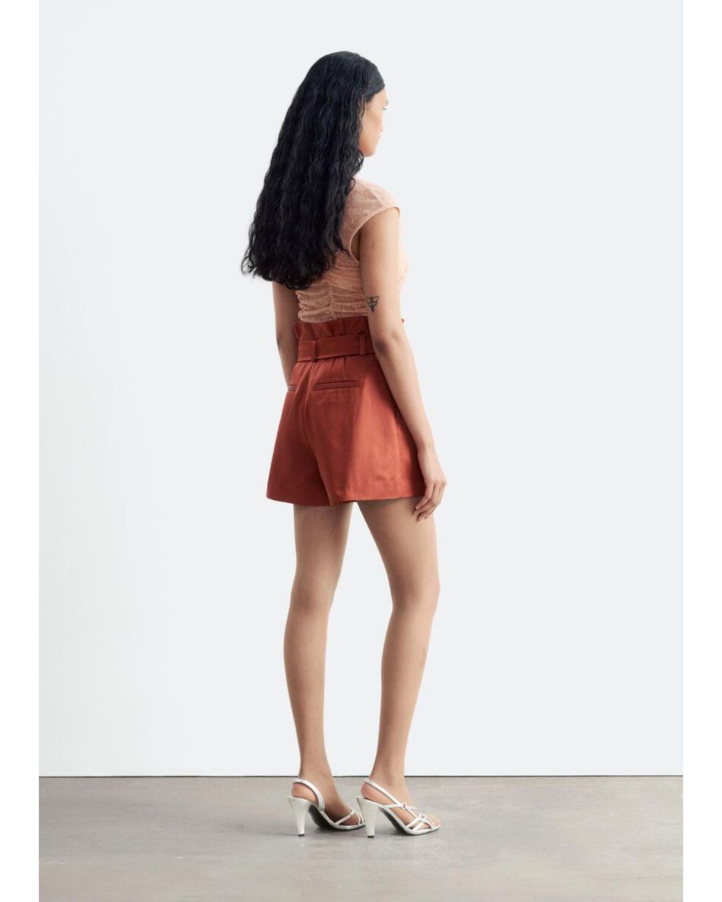 & Other Stories Red Paperbag Waist Shorts