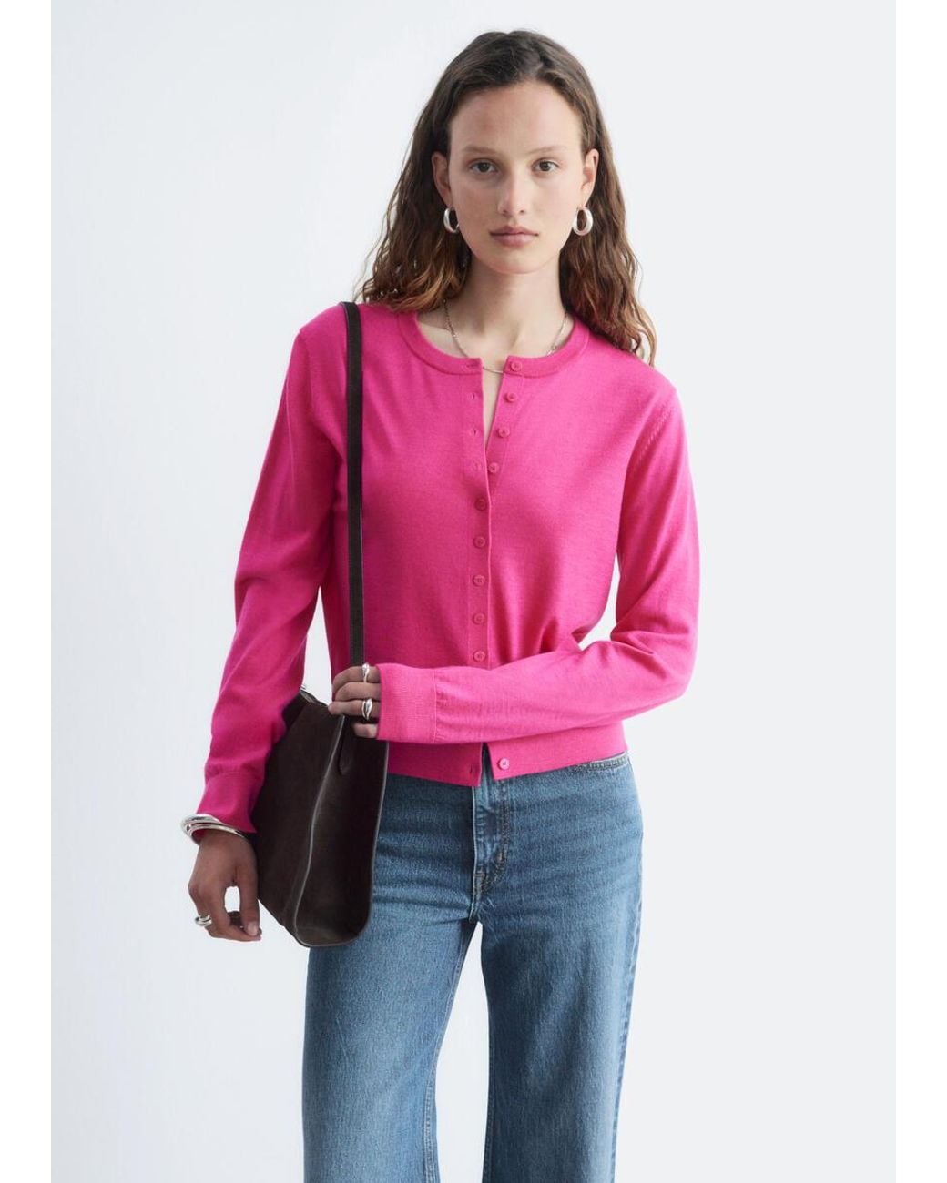 & Other Stories Pink Plain-Knit Wool Cardigan