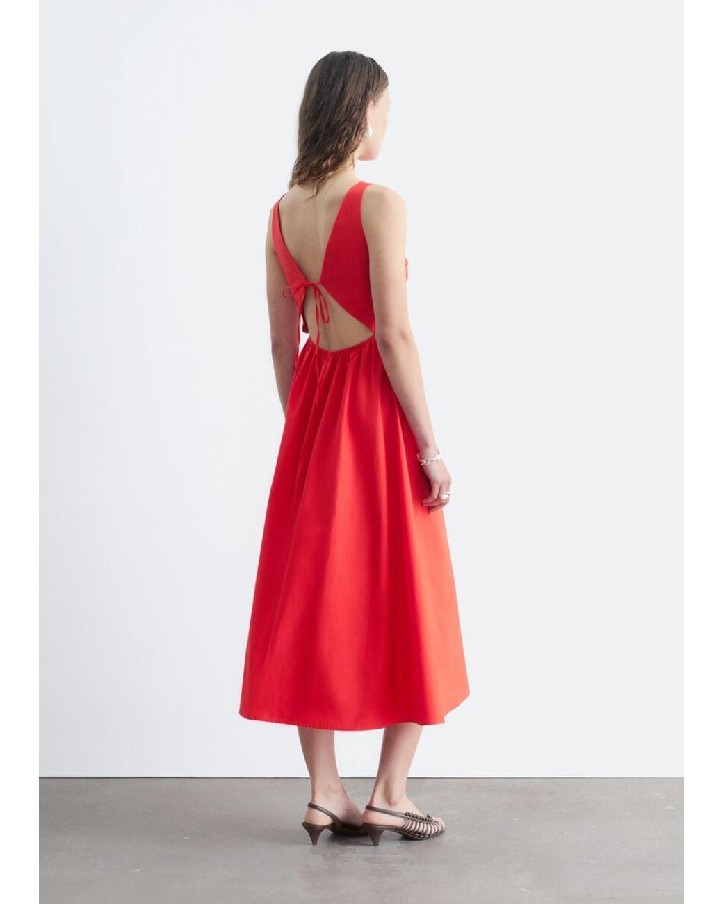 & Other Stories Red Tie-Back Midi Dress