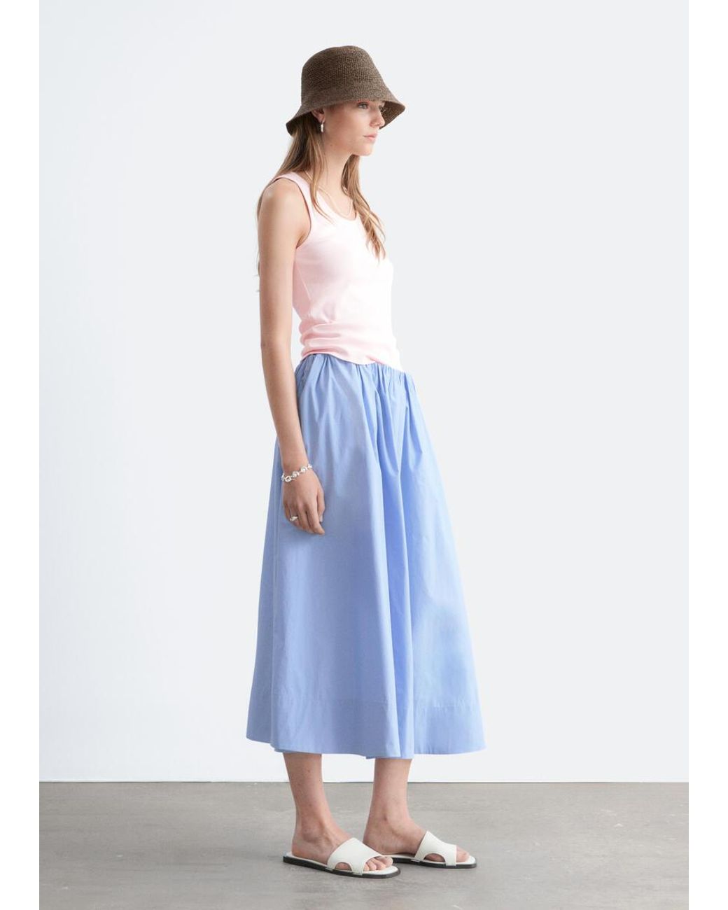 & Other Stories Blue Cotton Midi Skirt