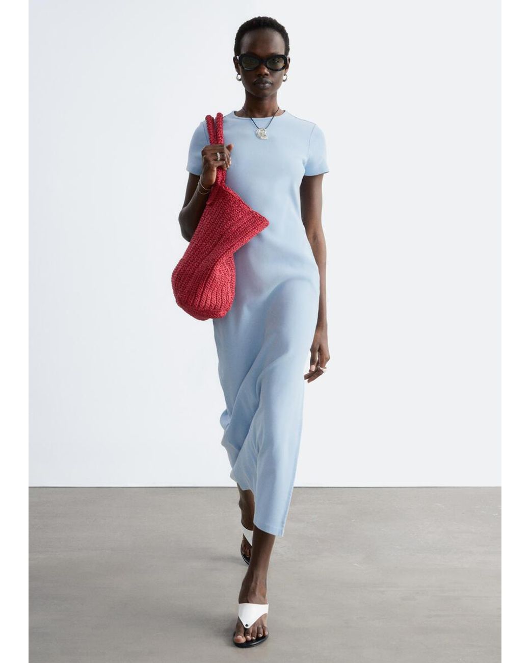 & Other Stories Blue Midi Jersey Dress