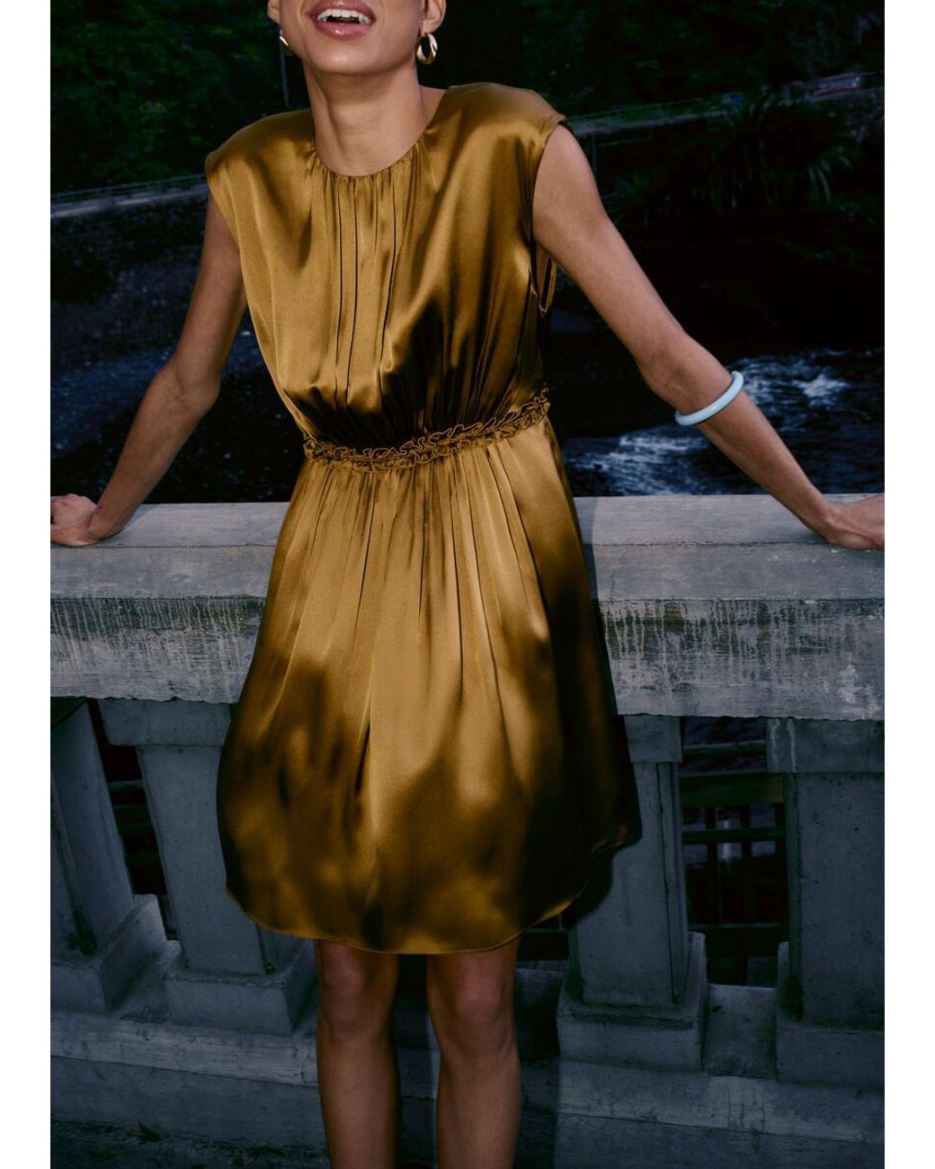 & Other Stories White Gathered Silk Mini Dress