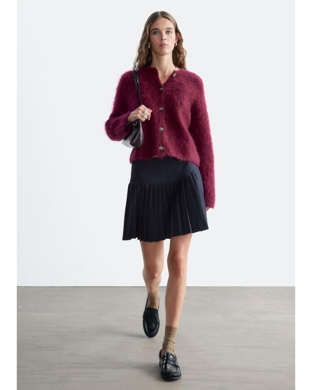 & Other Stories Red Mohair Blend Cardigan