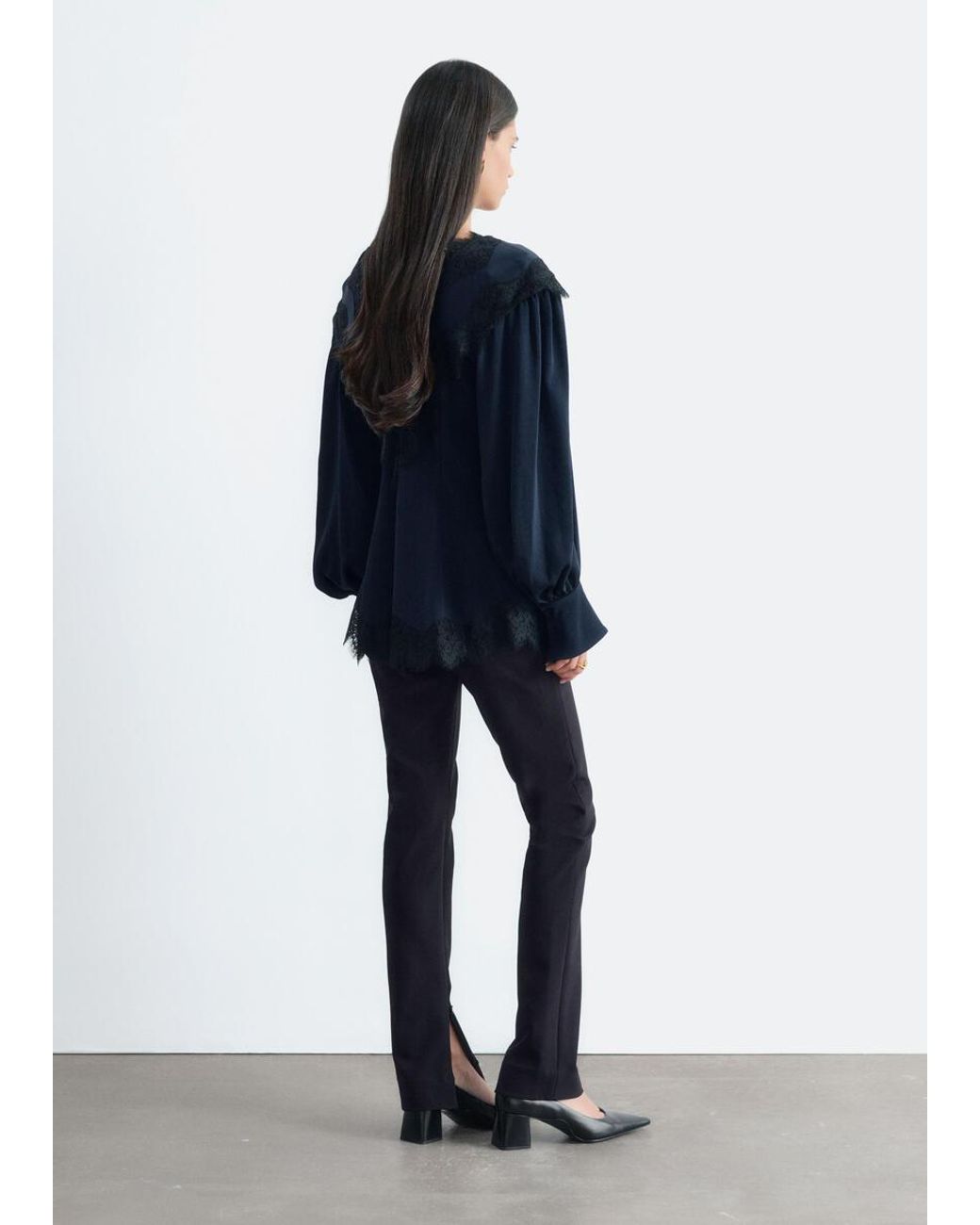 & Other Stories Blue Lace-Detail Crepe Blouse
