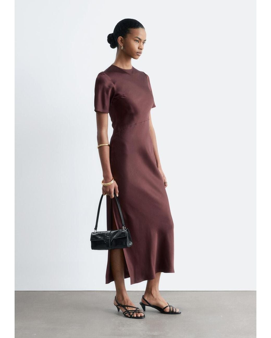 & Other Stories Brown Short-Sleeve Long Dress