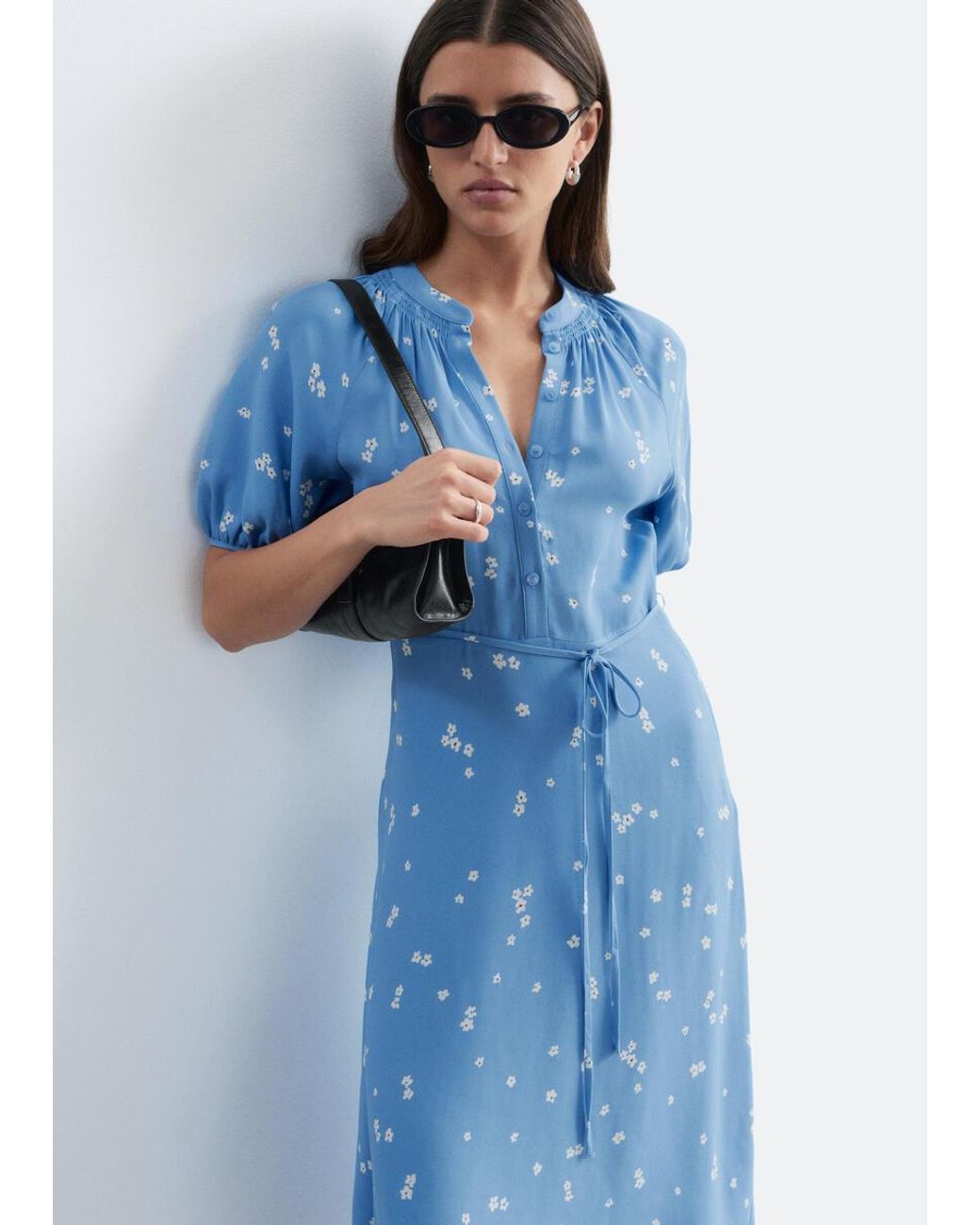 & Other Stories Blue Tie-Waist Midi Dress