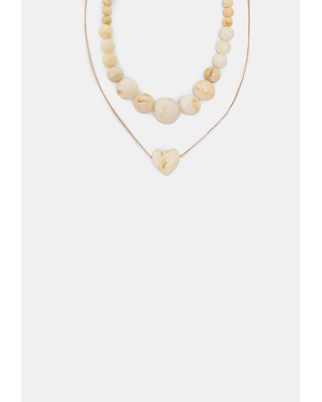 Set 2 Collane Con Perline E Cuore di Stradivarius in White