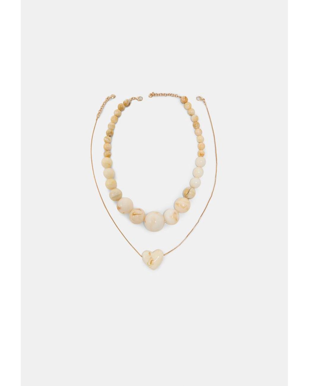 Set 2 Collane Con Perline E Cuore di Stradivarius in White