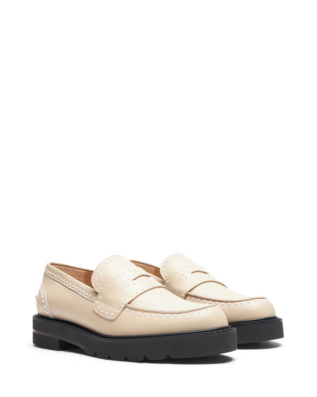 Stuart Weitzman Natural Parker Lift Mini Pearl Loafer