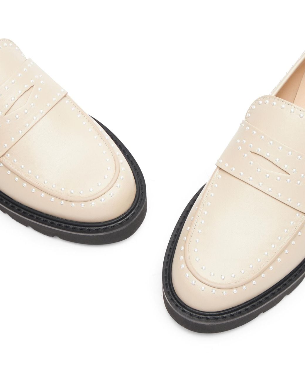 Stuart Weitzman Natural Parker Lift Mini Pearl Loafer