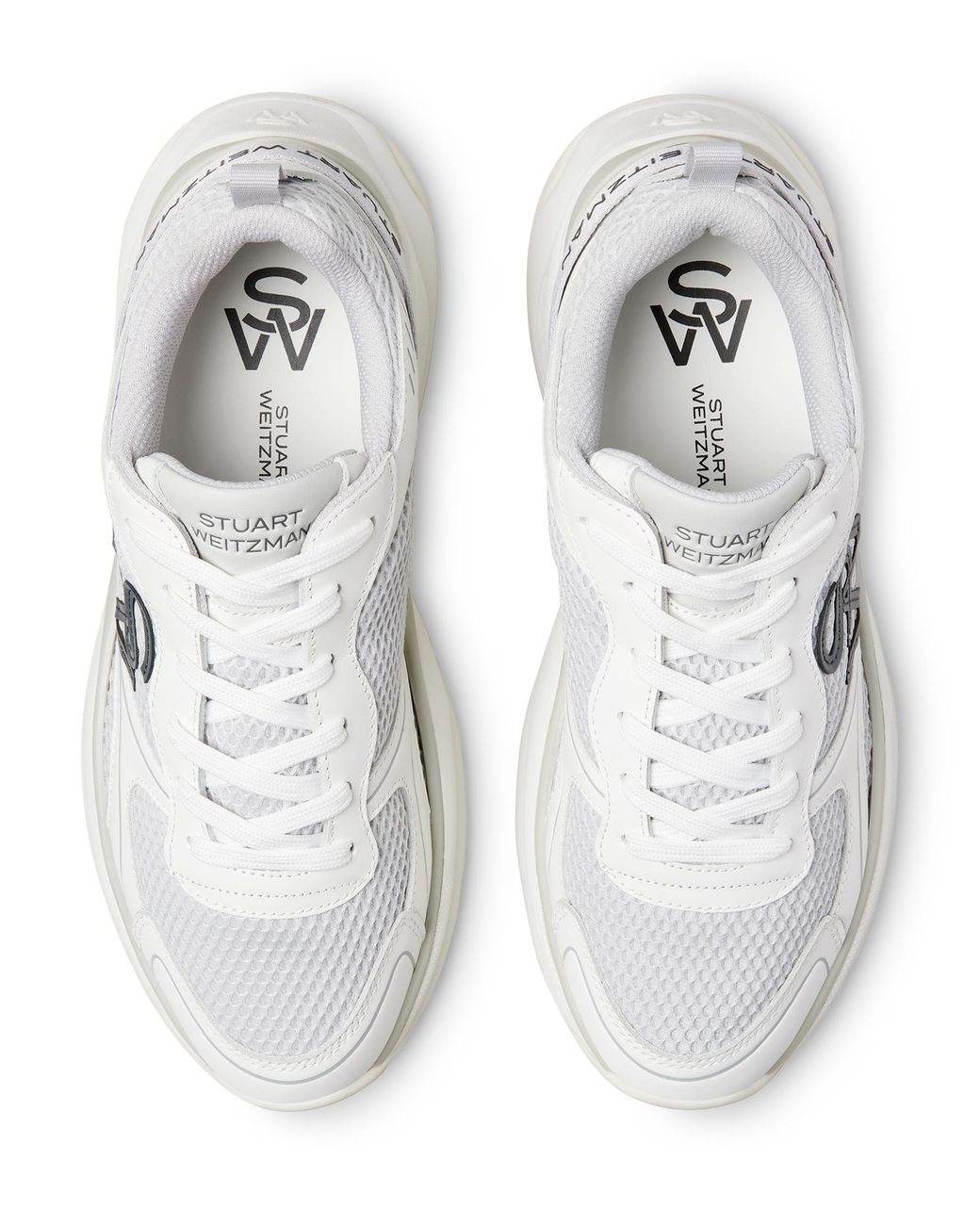 Stuart Weitzman White Sw Trainer, Sneakers, , Mesh/Calf Leather