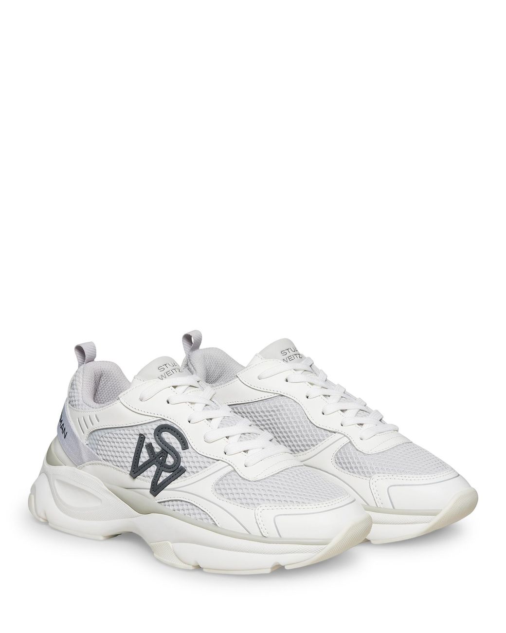 Stuart Weitzman White Sw Trainer, Sneakers, , Mesh/Calf Leather