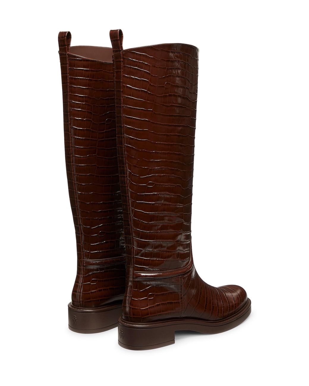 Stuart Weitzman Brown Knee-High Croc-Embossed Riding Boots