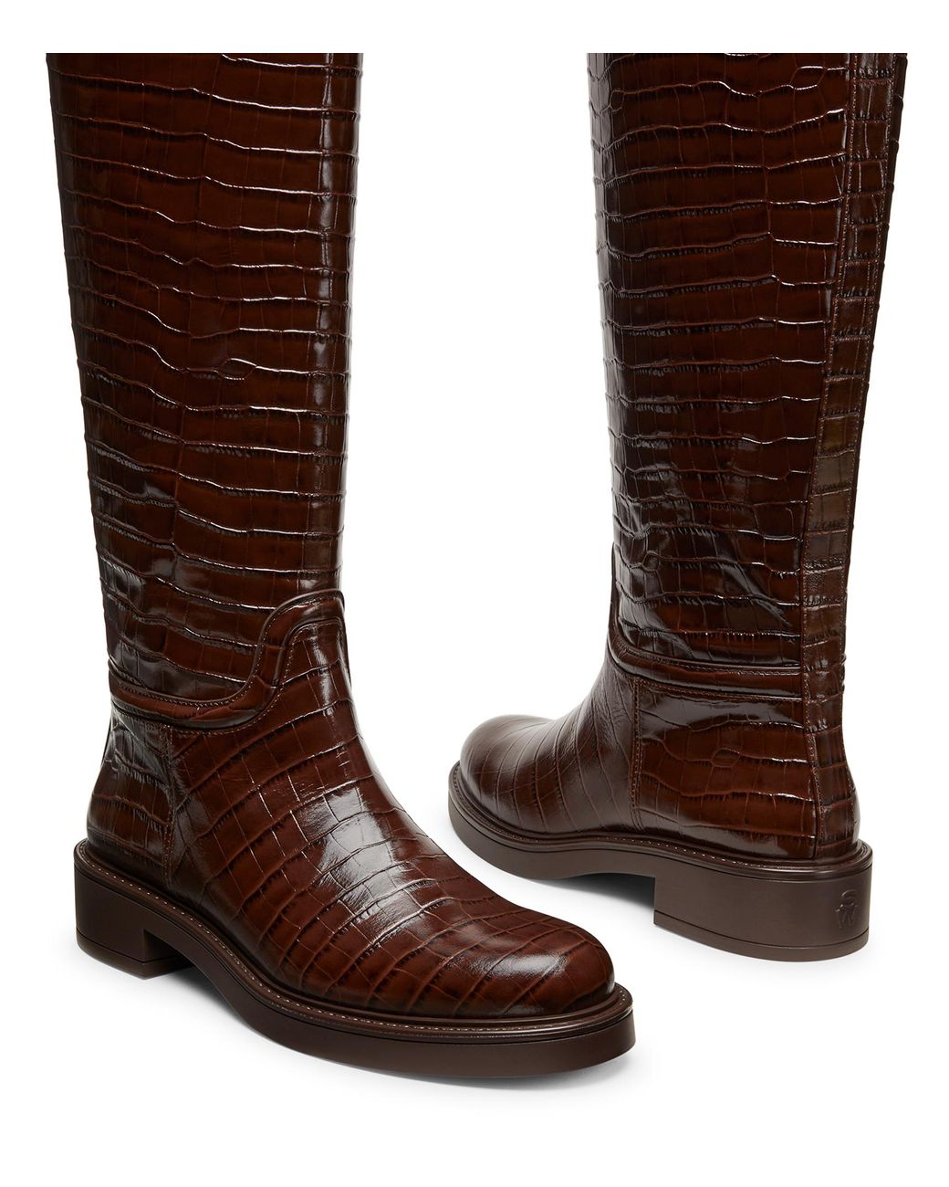 Stuart Weitzman Brown Knee-High Croc-Embossed Riding Boots