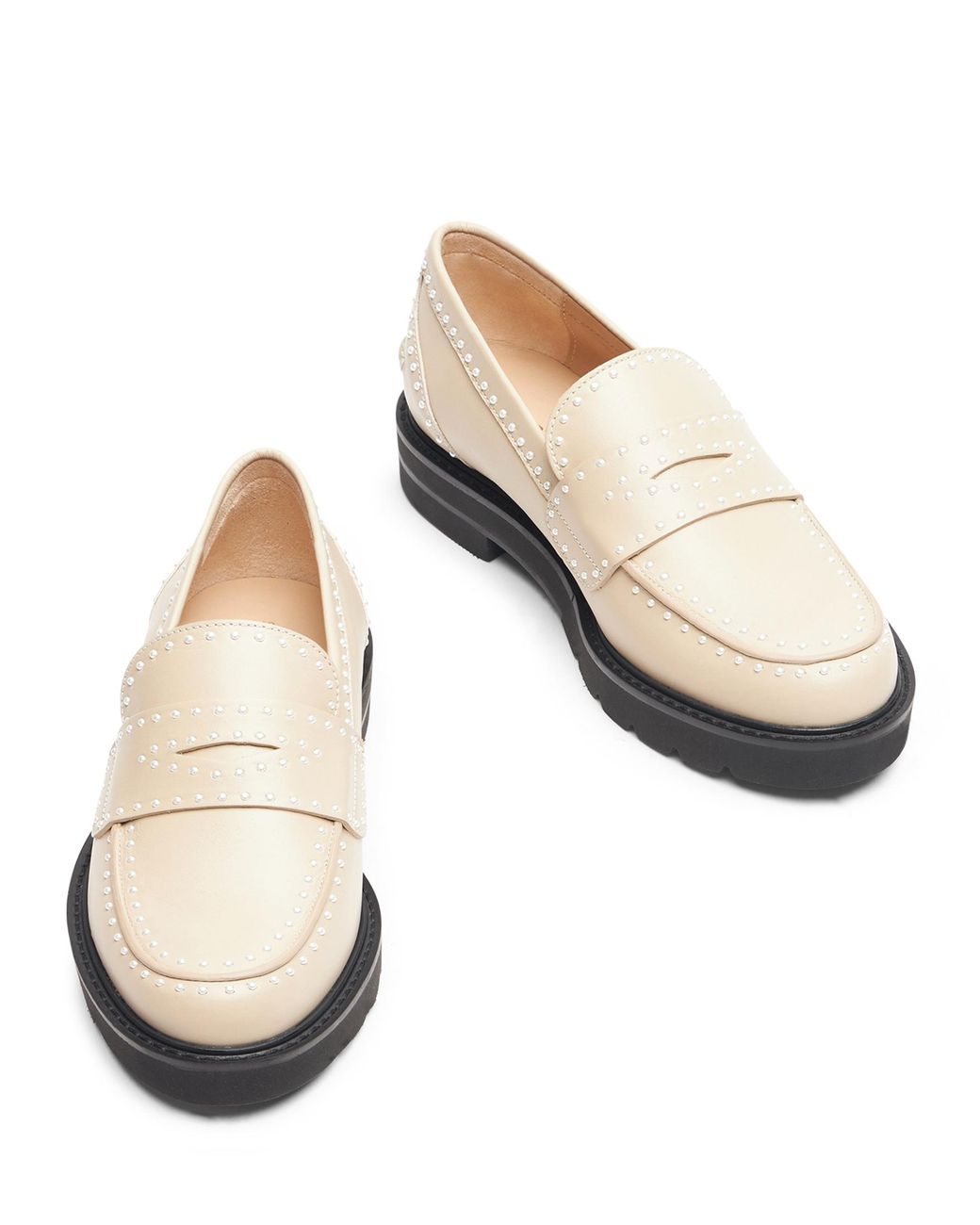 Stuart Weitzman Natural Parker Lift Mini Pearl Loafer