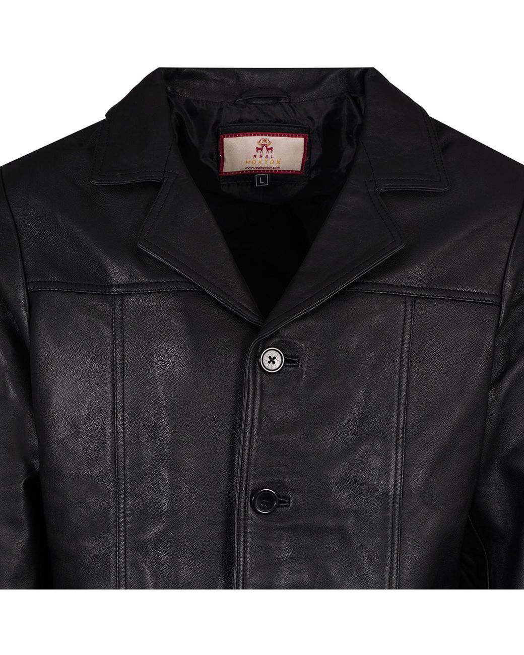 real hoxton Black Leather Reefer Jacket for men