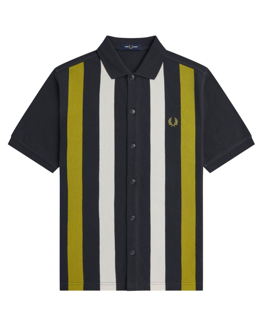Fred Perry Black Panelled Button Through Polo Shirt for men