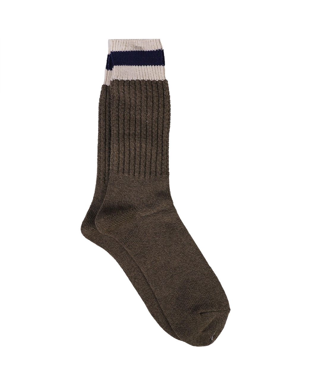 Anonymous Ism Brown Tuck Cuff Striped Crew Socks for men