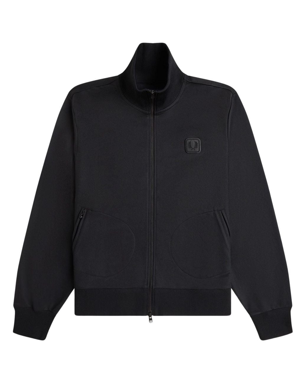 Fred Perry Black Leather Patch Track Jacket for men