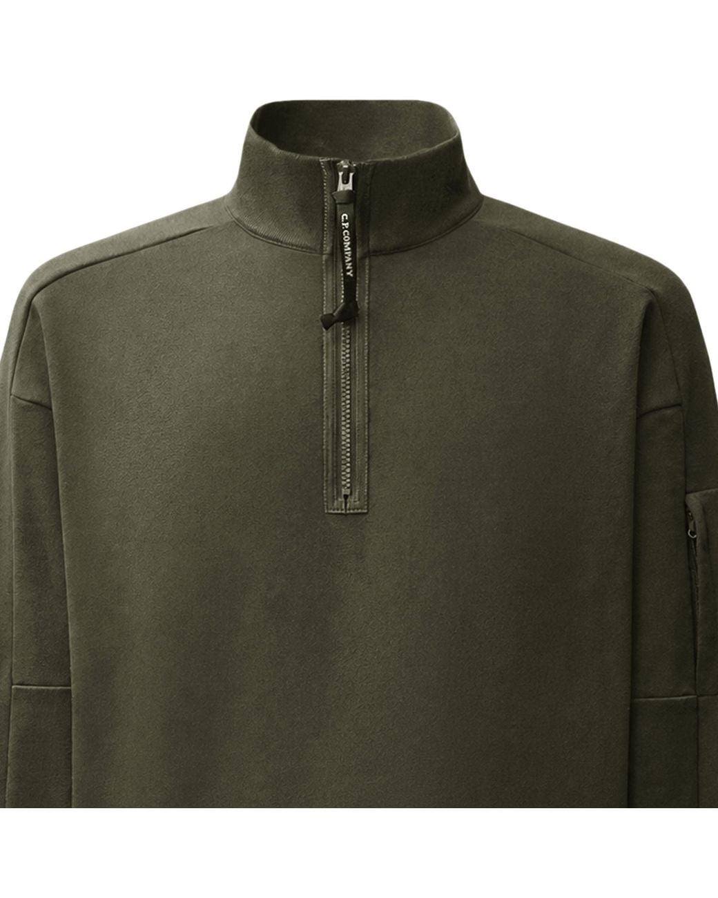 C P Company Green C.P. Company Diagonal Raised Fleece Lens Half Zip Sweatshirt for men