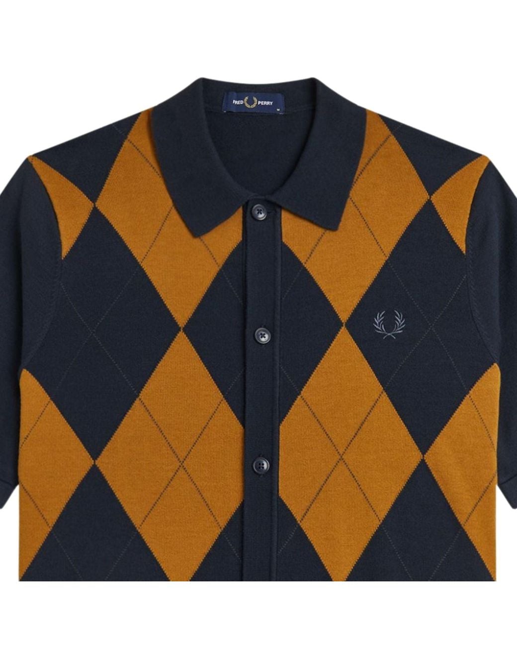Fred Perry Blue Argyle Button Through Shirt for men