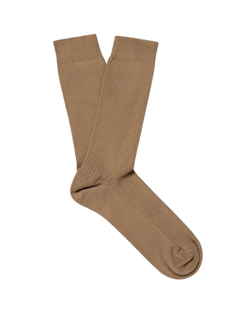 Sunspel Brown Cotton Ribbed Socks for men