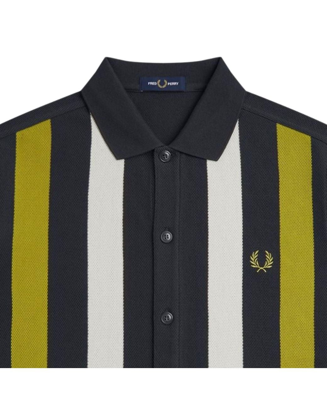 Fred Perry Black Panelled Button Through Polo Shirt for men