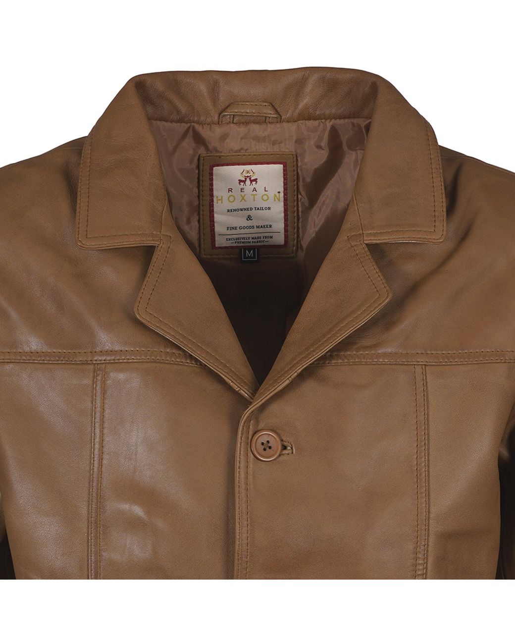 real hoxton Brown Leather Reefer Jacket for men