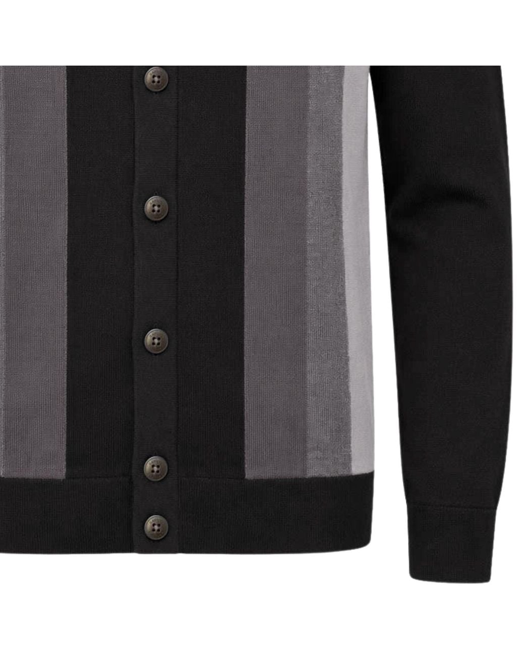 Gabicci Black Pedro Long Sleeve Button Thru Knit Polo for men
