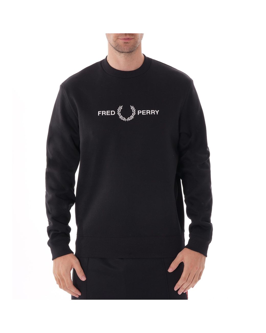 Fred Perry Fleece Crew Neck Logo Sweatshirt in White/White (Black) for Men - Save 52% - Lyst