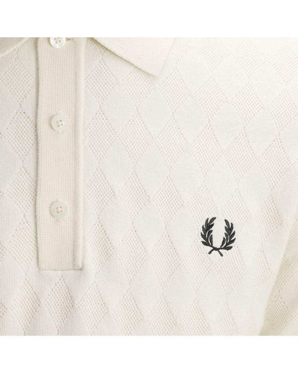 Fred Perry White Pointelle Knitted Shirt for men