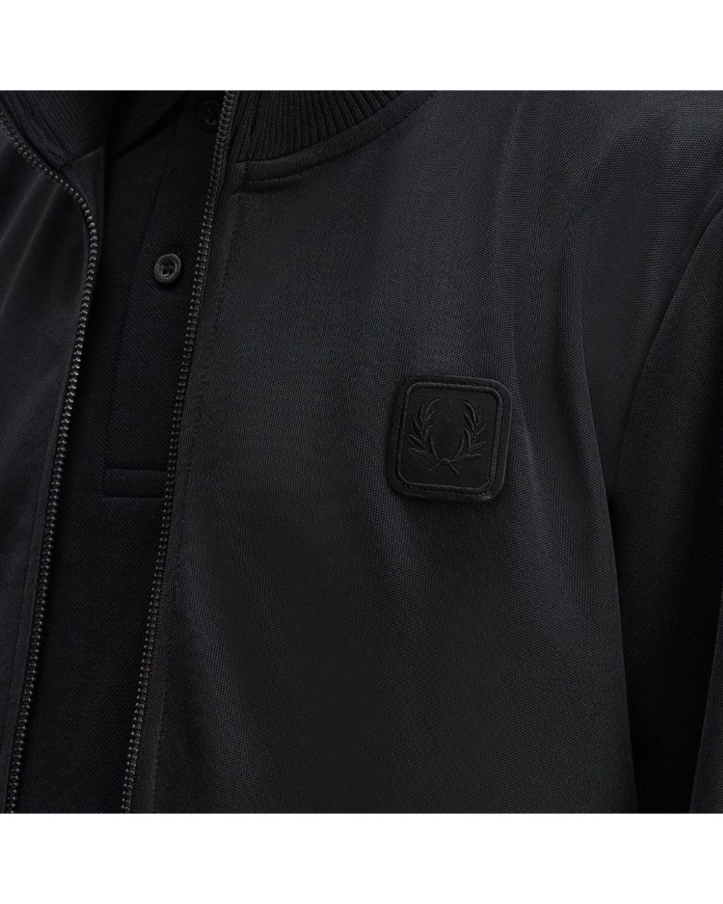 Fred Perry Black Leather Patch Track Jacket for men
